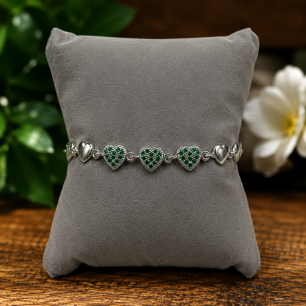 Pure Silver Green Heart Charm Bracelet for Women