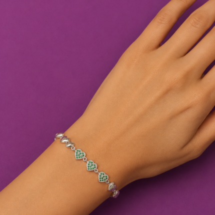 Pure Silver Green Heart Charm Bracelet for Women
