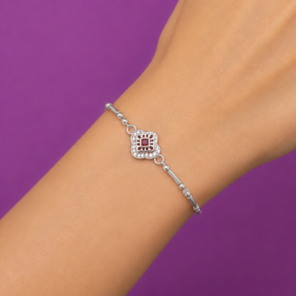 Pure Silver Heart Charm Bracelet for Women | Elegant Ladies Silver Bracelet with Geometric Centre
