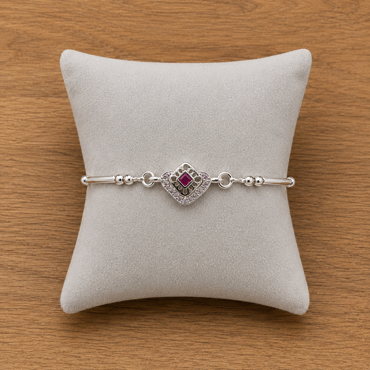 ChatGPT Image Jul 26, 2026, 01_46_09 PM Pure Silver Heart Charm Bracelet for Women | Elegant Ladies Silver Bracelet with Geometric Centre