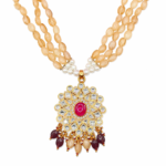 Traditional Kundan Pendant Necklace Set with Multi-Strand Beads & Pearl Detailing | Ethnic Bridal Jewellery