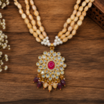 Traditional Kundan Pendant Necklace Set with Multi-Strand Beads & Pearl Detailing | Ethnic Bridal Jewellery