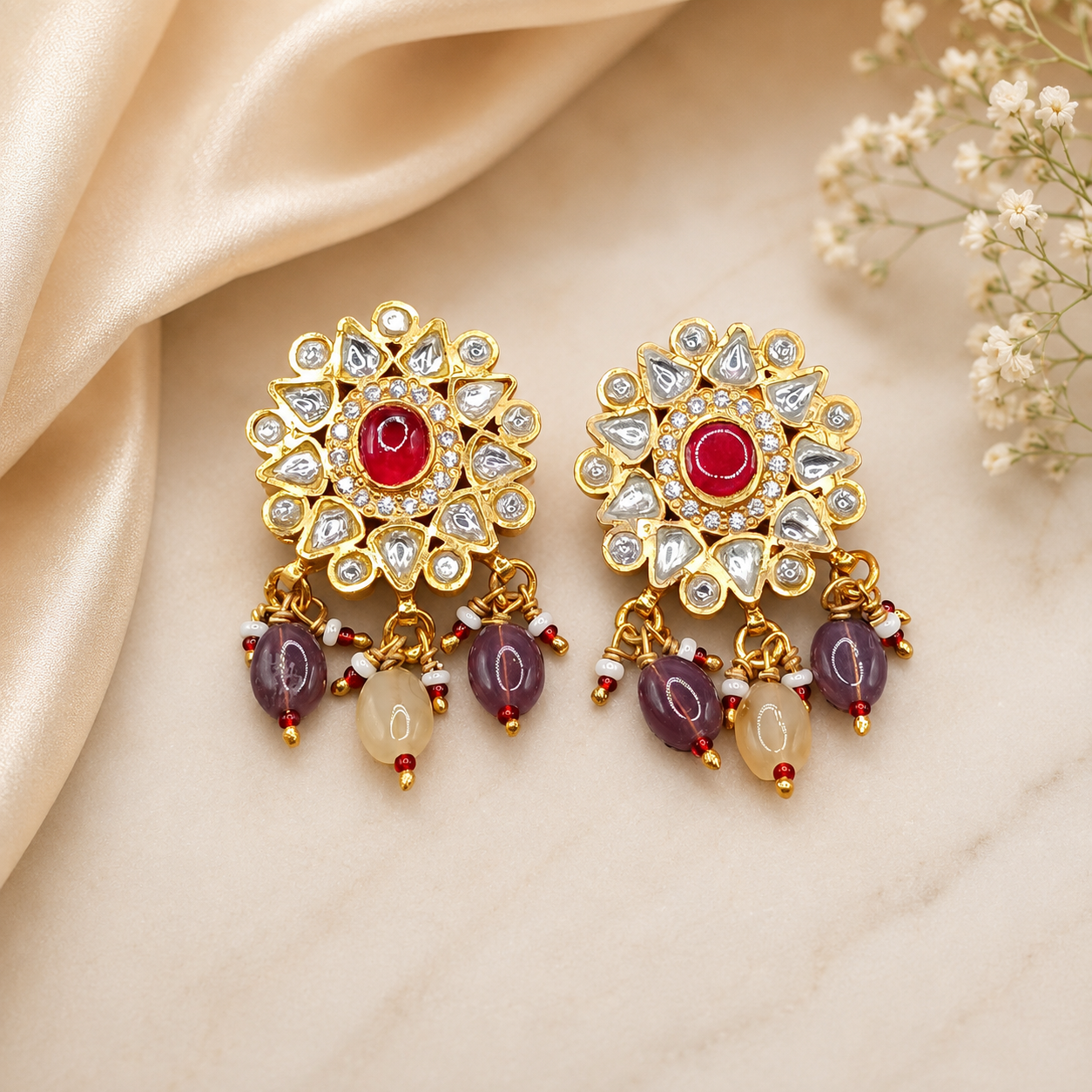 ChatGPT Image Jul 26, 2026, 04_23_55 PM Traditional Kundan Stud Earrings with Red Stone & Beaded Drops | Ethnic Designer Earrings for Women