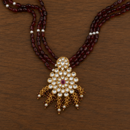 Elegant Silver Kundan Floral Pendant with Pearl Tassels | Handcrafted Traditional Ethnic Pendant