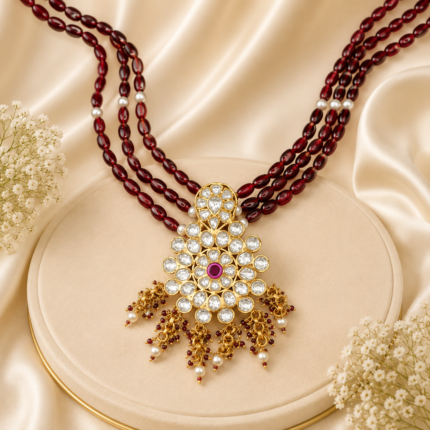 Elegant Silver Kundan Floral Pendant with Pearl Tassels | Handcrafted Traditional Ethnic Pendant