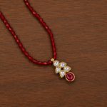 Elegant Silver Kundan Leaf Pendant with Ruby Red Teardrop Stone | Handcrafted Traditional Ethnic Pendant