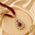 Elegant Silver Kundan Teardrop Pendant with Ruby Red Stone | Handcrafted Traditional Ethnic Pendant