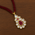 Elegant Silver Kundan Teardrop Pendant with Ruby Red Stone | Handcrafted Traditional Ethnic Pendant