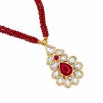 Elegant Silver Kundan Teardrop Pendant with Ruby Red Stone | Handcrafted Traditional Ethnic Pendant