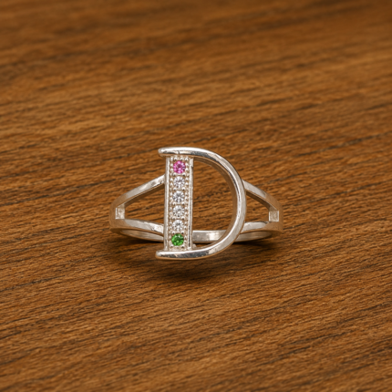 Pure Silver Letter D Initial Ring for Women