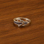 Pure Silver Double Heart Ring with Purple CZ Stones for Women