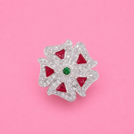 Pure Silver Floral Statement Ring with Ruby Pink & Green CZ Stones for Women