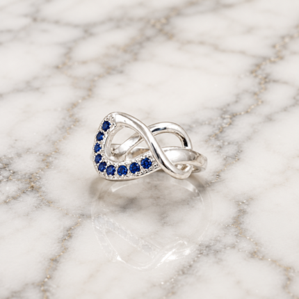 Pure Silver Infinity Heart Ring with Blue CZ Stones for Women | Elegant Love Symbol Finger Ring