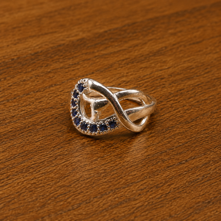 Pure Silver Infinity Heart Ring with Blue CZ Stones for Women | Elegant Love Symbol Finger Ring