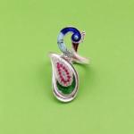 Pure Silver Peacock Adjustable Ring with Enamel & Pink CZ Stones for Women