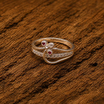 Pure Silver Floral CZ Ring with Pink Stones for Women | Elegant Flower Finger Ring
