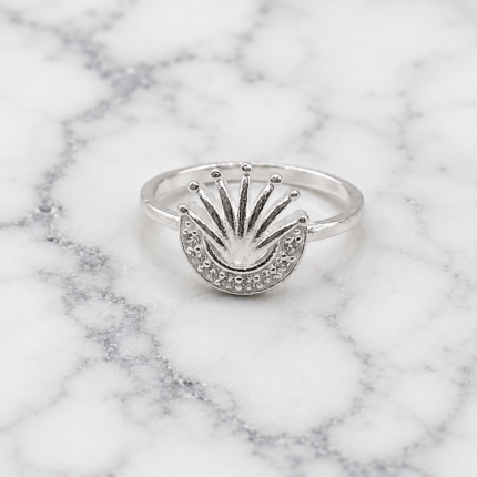 Pure Silver Crown Ring with CZ Stones for Women | Elegant Royal Finger Ring