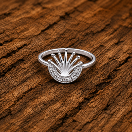 Pure Silver Crown Ring with CZ Stones for Women | Elegant Royal Finger Ring