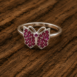 Pure Silver Butterfly CZ Ring for Women | Elegant Ruby Stone Designer Ring
