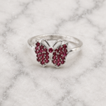 Pure Silver Butterfly CZ Ring for Women | Elegant Ruby Stone Designer Ring