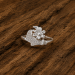 Pure Silver Flower Watering Can CZ Ring for Women | Nature-Inspired Designer Ring