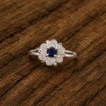 Pure Silver Blue Stone Floral CZ Ring for Women | Elegant Flower Designer Ring