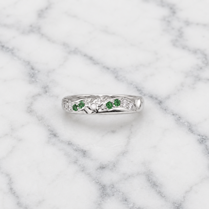 Pure Silver Love Ring with Green & White CZ Stones | Elegant Promise Ring