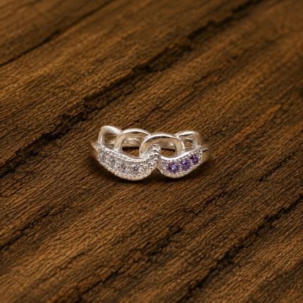 Pure Silver Infinity Designer Ring with White & Purple CZ Stones | Elegant Women's Ring
