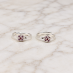 Elegant Floral Pure Silver Adjustable Toe Ring Pair with Ruby & Purple Stone Design