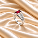 925 Silver Cushion-Cut Gomed Gemstone Ring for Men