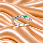 Pure Silver Love Ring with Green & White CZ Stones | Elegant Promise Ring