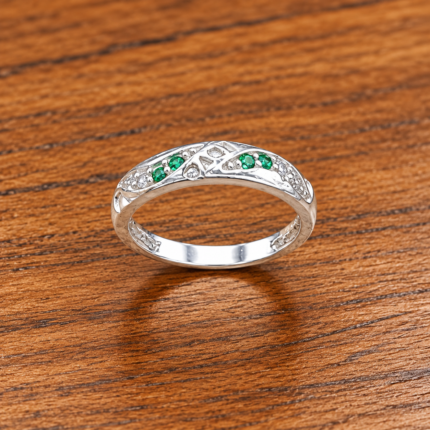 Pure Silver Love Ring with Green & White CZ Stones | Elegant Promise Ring