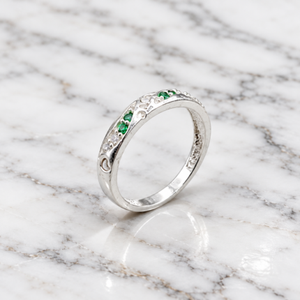 Pure Silver Love Ring with Green & White CZ Stones | Elegant Promise Ring