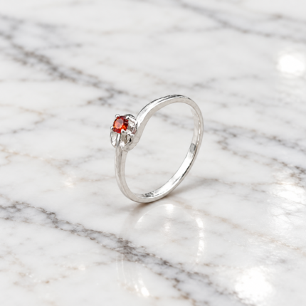 Pure Silver Solitaire Ring with Red CZ Stone for Women | Minimalist Designer Finger Ring