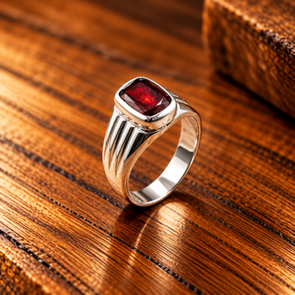 925 Silver Cushion-Cut Gomed Gemstone Ring for Men