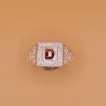 Pure Silver Letter D Signet Ring for Men | CZ Stone Initial Finger Ring