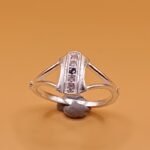 Pure Silver Geometric Designer Ring with Blue & White CZ Stones | Modern Elegant Ring
