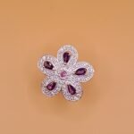 Pure Silver Floral Ring with Purple CZ Stones for Women | Elegant Flower Designer Finger Ring