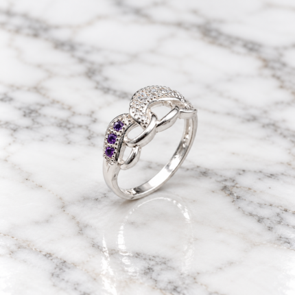 Pure Silver Infinity Designer Ring with White & Purple CZ Stones | Elegant Women's Ring