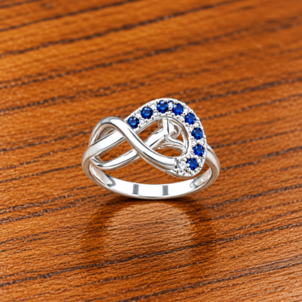 Pure Silver Infinity Heart Ring with Blue CZ Stones for Women | Elegant Love Symbol Finger Ring