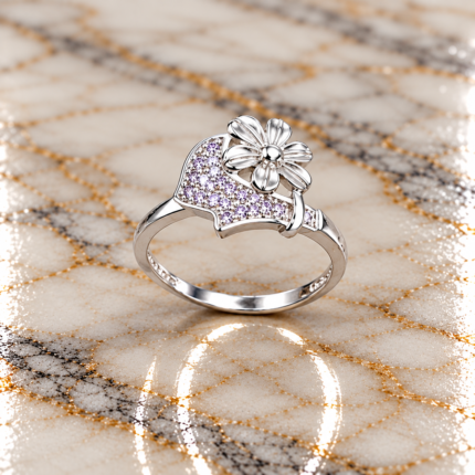 Pure Silver Flower Watering Can CZ Ring for Women | Nature-Inspired Designer Ring