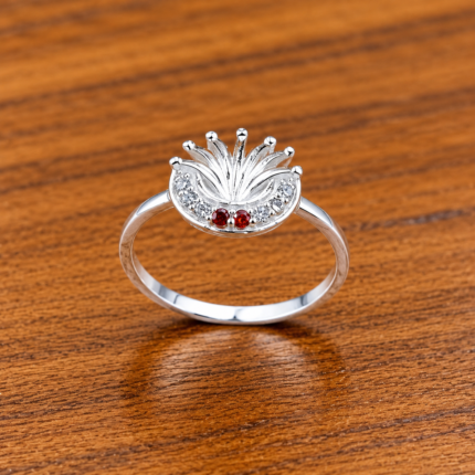 Pure Silver Crown Ring with CZ Stones for Women | Elegant Royal Finger Ring
