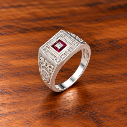 Pure Silver Letter D Signet Ring for Men | CZ Stone Initial Finger Ring
