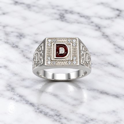 Pure Silver Letter D Signet Ring for Men | CZ Stone Initial Finger Ring