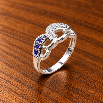 Pure Silver Infinity Designer Ring with White & Purple CZ Stones | Elegant Women's Ring