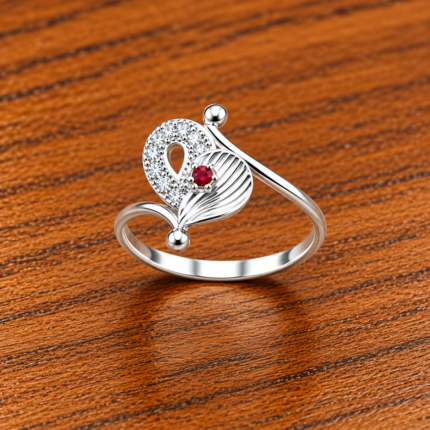 Pure Silver Designer Floral CZ Ring for Women | Elegant Everyday Wear Ring