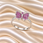 Pure Silver Butterfly CZ Ring for Women | Elegant Ruby Stone Designer Ring