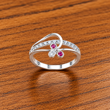Pure Silver Floral CZ Ring with Pink Stones for Women | Elegant Flower Finger Ring