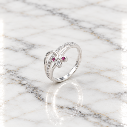 Pure Silver Floral CZ Ring with Pink Stones for Women | Elegant Flower Finger Ring