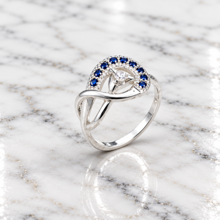 Pure Silver Infinity Heart Ring with Blue CZ Stones for Women | Elegant Love Symbol Finger Ring